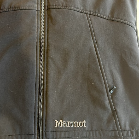 Marmot black tan brown faux furlong hoodie jacket w zipper front and pockets - Picture 11 of 12
